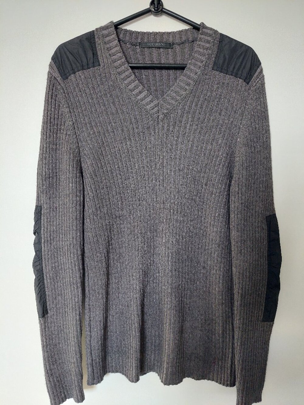 Gay Giano Men's Sz M Ribbed Knit Sweater Shoulder Elbow Patch Made In Italy